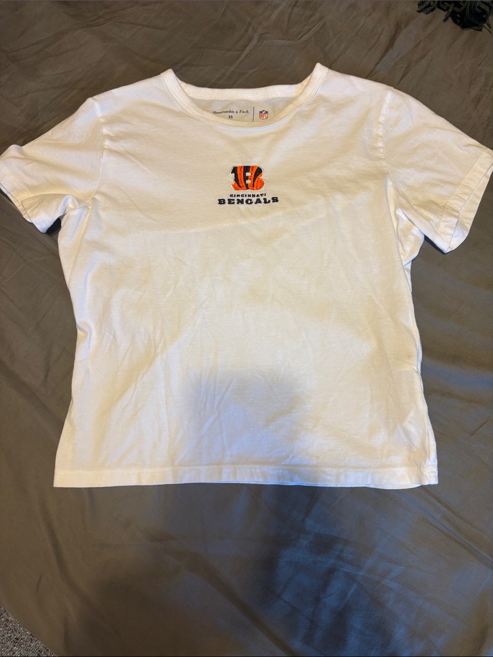Abercrombie & Fitch White Cincinnati Bengals Tee with Orange & Black Logo